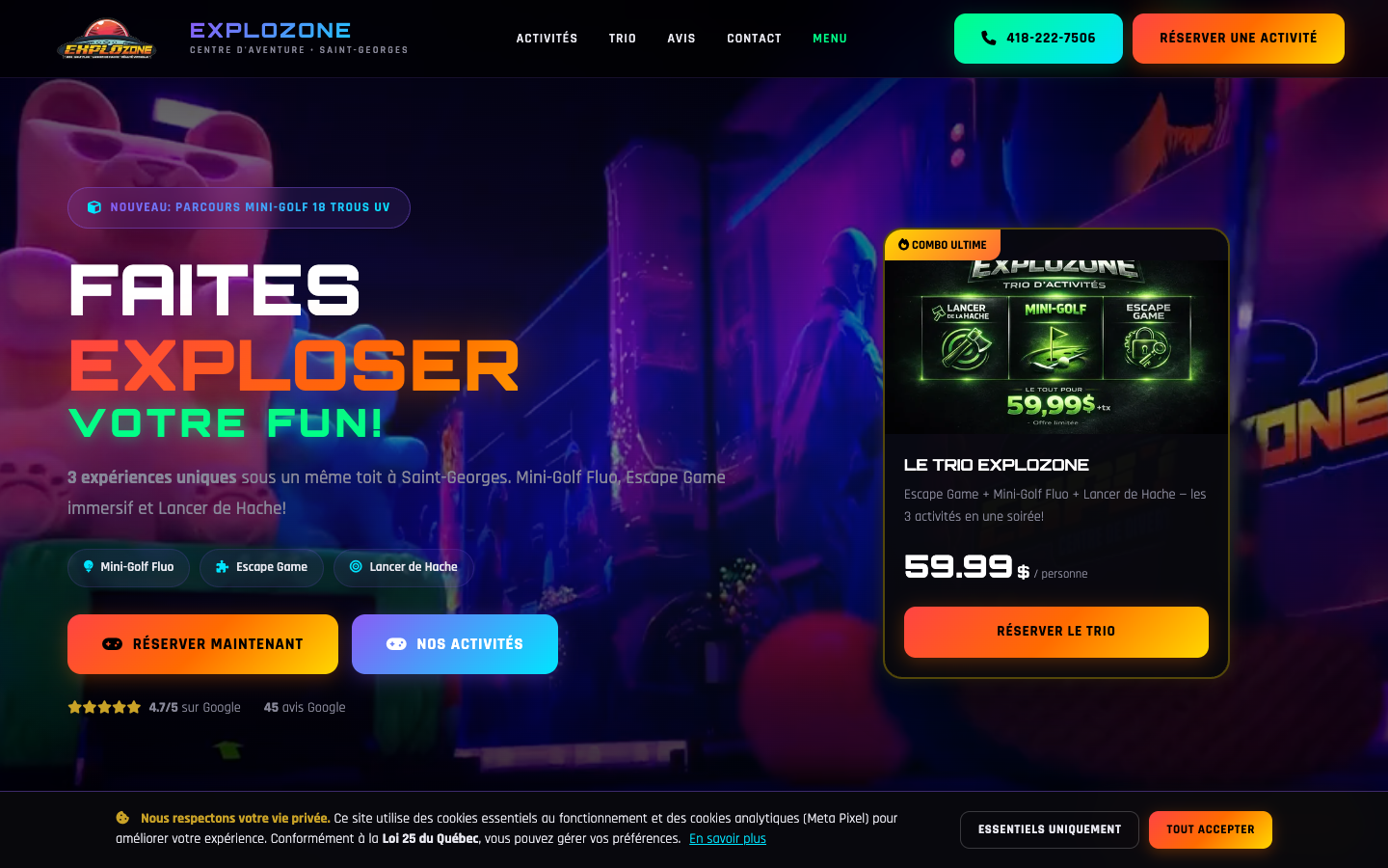 explozone.ca — Site complet construit par NEXORYA